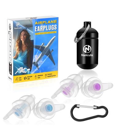 Naiicute earplug aircraft 2 pairs pain -free flying travel earplugs reusable pressure compensation in aircraft hearing protection plug for adult children 12+ with small ears earplugs white (blue+ violet)