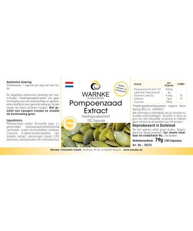 Pumpkin Seed Extract 500mg - High-Dose 100 Capsules with Vitamin E & Selenium | Warnke Vital Substances - German Pharmacy Quality - Buy Internationally - Buy Online on GoSupps.com