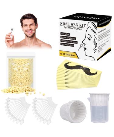 Nose Wax Kit for Men Women, Yovanpur Nose Hair Waxing Kit with 100g Nose Hair Wax Beads (15-20 USES), 20 Applicator, 15 Mustache Protector, 10 Paper Cups, 1 Measuring Cup - Easy, Quick and Painless