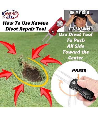 Kaveno Golf Divot Repair Tool - Foldable Stainless Steel Switchblade with Detachable Ball Marker - Red Fish Design - 2 Sets - Buy Online on GoSupps.com
