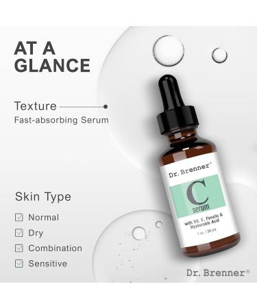 Dr. Brenner Vitamin C Serum for Face with 20 L-ascorbic Acid Ferulic Acid Vitamin E and Hyaluronic Acid - Buy Online on GoSupps.com