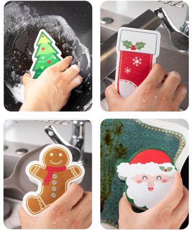 Cartoon Christmas Cleaning Tool Cute Print Effective Cleaning for Kitchen and Home Christmas Scrubber Pattern 1 - Buy Online on GoSupps.com