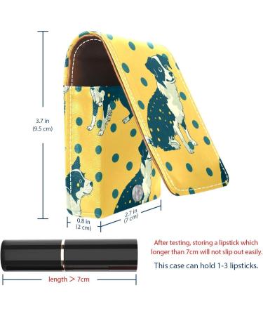 Stylish Lipstick Case with Mirror - Leather Lip Gloss Organizer Featuring Border Collie on Yellow Background - Buy Online on GoSupps.com