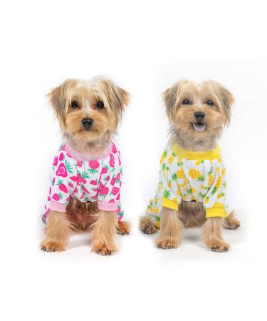 CuteBone Dog Pjs Small Pet Jumpsuit Chihuahua Clothes Pineapple&Strawberry 2 Pack 2SY07S Small Fleece fabric-Pineapple&strawberry (Pack of 2)