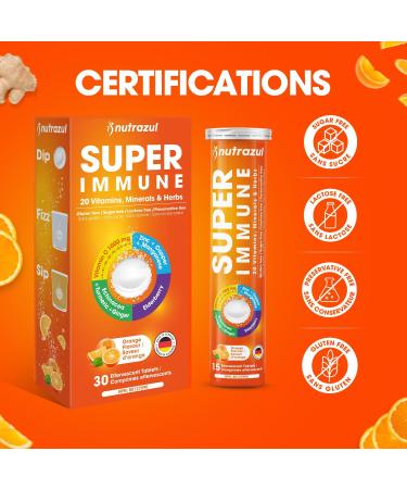 nutrazul Super Immune 30 Effervescent Tablets 20 Vitamins & Minerals Herbal Extracts to Support Daily Routine Vitamin C Zinc Elderberry & Echinacea Gluten-Free Sugar-Free Orange Flavor - Buy Online on GoSupps.com