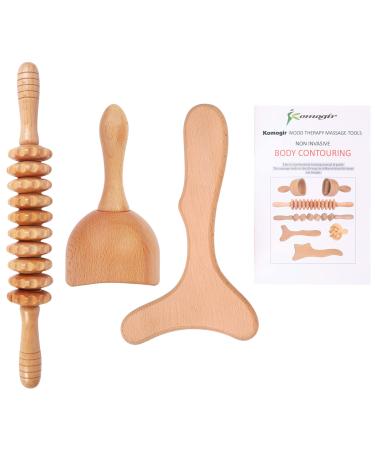 3-in-1 Wood Therapy Massage Tools Lymphatic Drainage Massager Wooden Massager Body Gua Sha Tools for Maderotherapy Colombiana,Anti-Cellulite,Body Sculpting and Contouring KIT02-3 in 1