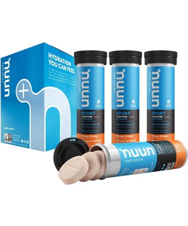 Nuun Sport + Caffeine: Electrolyte Drink Tablets Box of 4 Tubes (40 servings) Mango Orange Electrolyte Hydration Supplement Mango Orange 500 ml (Pack of 4) - Buy Online on GoSupps.com