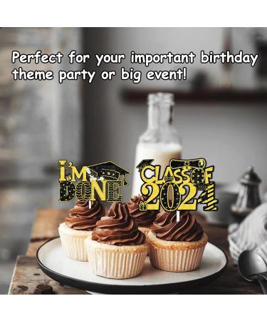 18pcs Black Gold Glitter Way to You You Did It I am Done Dessert Cupcake Topper Congrats Grad 2024 Theme Decorations 2024 Preschool High School College Graduation Party Decor Supplies - Buy Online on GoSupps.com