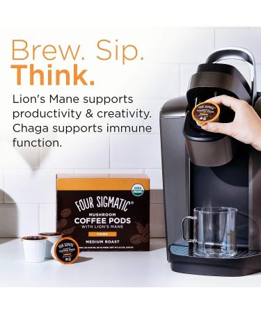 Four Sigma Mushroom Coffee K-Cups Fair Trade Coffee with Lions Mane Chaga & Mushroom Powder Focus & Immune Support 24 Count - Buy Online on GoSupps.com