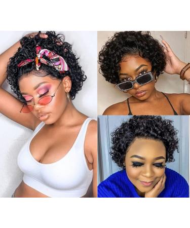 Short Curly Lace Front Pixie Cut Wig for Black Women - 150% Density Human Hair - HD Glueless Pre Plucked 13x1 Lace Front Wig - Natural Black - Buy Online on GoSupps.com