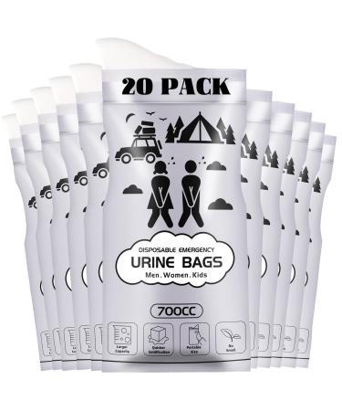 BACUTHY 20 Pack Portable Urinal Pee Bags Updated Version Disposable Male/Female Urine Bag for Travel Camping Road Trip Men/Women/Kids Compatible