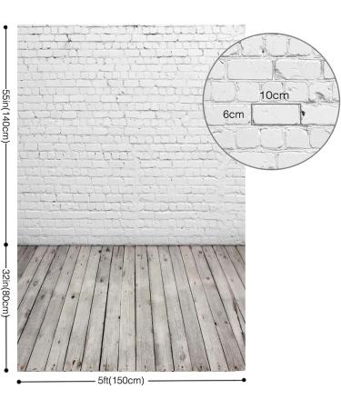 HUAYI 5X7ft White Brick Wall Gray Wooden Floor Photography Vinyl Backdrop D-2504 - Buy Online on GoSupps.com