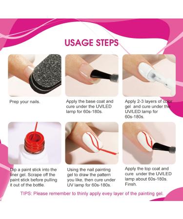NLFOX Gel Liner Nail Art - 4 Colors Black White Glitter Gold Silver Gel Liner Nail Polish Paint for Nail - 4 * 8ml French Manicure Gel Polish - Uv Liner Nail Gel for Nail Design - Buy Online on GoSupps.com