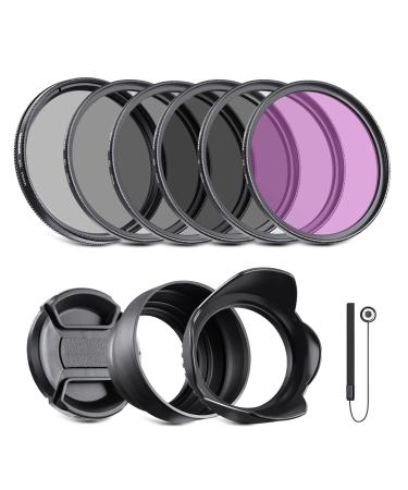 NEEWER 55mm ND2 ND4 ND8 UV CPL FLD Filter and Lens Accessories Kit with Snap on Lens Cap, Tulip Shaped Lens Hood, Collapsible Rubber Lens Hood, Filter Pouch, Safety Tether and Cleaning Cloth