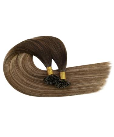 Ugeat Real Hair Extensions Ombre U-Tip - Chocolate Brown to Golden Brown & Ash Blonde 45 cm 50g 18 Inch - Premium Keratin Bonded Human Hair - Buy Online on GoSupps.com