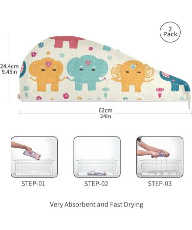 Cartoon Elephant Hair Towel 2 Pack - Super Absorbent Quick Dry Hair Turbans for Women & Girls - Buy Online on GoSupps.com