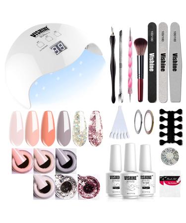 VISHINE UV-LED nail lamp gel nail polish set 40 W gel nail LED UV light base varnish top coat 6 gel colors professional nail art manicure tools C002
