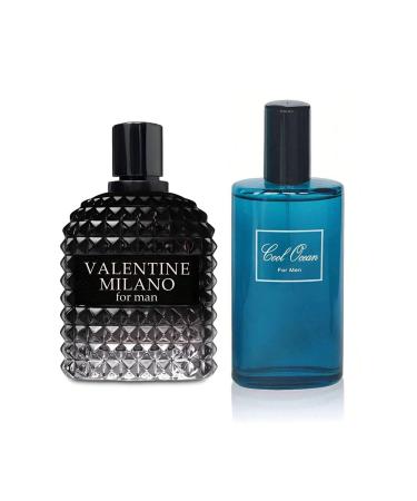 2PCS Valentine Milano/Cool Ocean Men Eau De Toilette for Men-Fresh Romantic Scent Perfume for Men 3.4 Fl Oz Each Mens Cologne For All Skin Daily Used MilanoMen/Cool Ocean Men