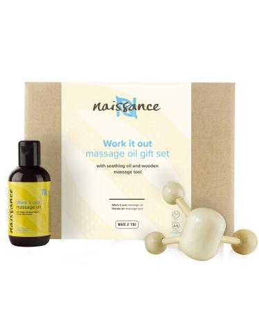 Naissance "Work It Out" - Muscles & joints warmth massage oil and wooden massage gift set with rosemary and black pepper for every occasion - for women & men - Buy Online on GoSupps.com