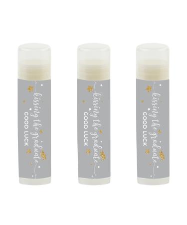 Andaz Press Gray and Gold Glittering Graduation Party Collection Lip Balm Favors Kissing the Graduate Good Luck! 12-Pack Favor Lip Balm