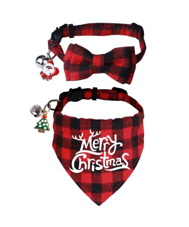 STMK Holiday Cat Bandana Collar with Bell, Breakaway Christmas Thanksgiving Halloween Cat Kitten Bandana Collar with Bell Santa Christmas Tree for Cats Kittens Costumes Red Christmas