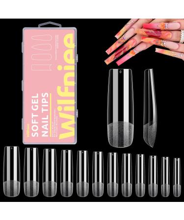 Soft Gel x Square Nail Tips 240PCS Clear Ballerina Nail Tips for Acrylic Nail Tips Professional Pre Shaped Full Cover Press on Nail Tips for Nail Polish Dip Powder Salons Home DIY 240PCS Ballerina nail tips with box