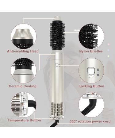 VOCOSTE 6 in 1 Hot Air Brush - Hair Dryer Volumizer & Curling Wand Set | Silver Tone - International Shipping Available - Buy Online on GoSupps.com