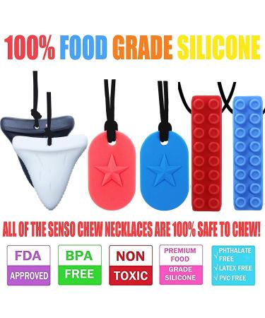 GNAWRISHING Chew Necklace 6-Pack - Dog Tag Shark and Building Block Design - Ideal for Autistic ADHD SPD Oral Motor Kids (Durable) - Buy Online on GoSupps.com