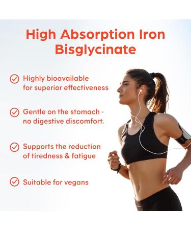 Iron Complex Supplement - 60 Vegan Capsules - Gentle Iron Bisglycinate - for Men and Women - with Vitamin C Folic Acid B2 and B12 - Made in The UK by Purolabs - Buy Online on GoSupps.com