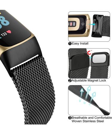 Vancle Metal Bands for Fitbit Charge 5 - Stainless Steel Mesh Loop with Magnetic Clasp for Men and Women (.Black) - Buy Online on GoSupps.com