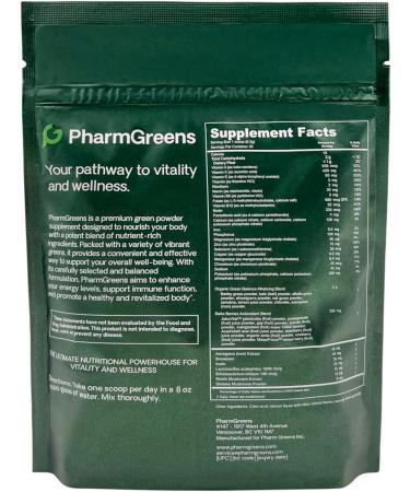 PharmGreens Super Greens Ultimate Greens Mix 30 Day Supply Spirulina Kale Barley Wheatgrass Chlorella Antioxidants Berries Multi Vitamin 186g - Buy Online on GoSupps.com