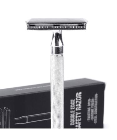 Vintage Manual Short Grip Classic Safety Razor for Men | Brush Included | Silver Double Edge Shave & Hair Removal - Buy Online on GoSupps.com