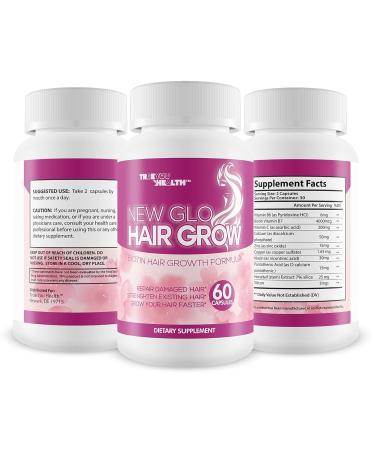 New Glo Hair Grow - Biotin Hair Growth Supplement for Strong & Beautiful Hair - Promotes Faster Growth & Longer Length - Women's Hair Growth Formula - Buy Online on GoSupps.com