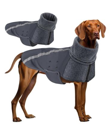 Slowton winter dog coat warm polar trap food dog outdoor jacket with turtleneck scarf reflecting stripes adjustable waterproof windproof outfits for small medium -sized dogs L+ gray - Buy Online on GoSupps.com