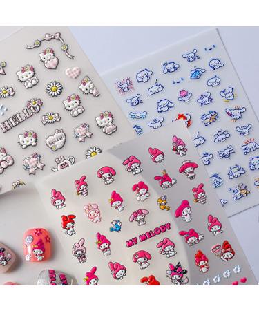 5D Nail Art Stickers Kawaii Self-Adhesive Anime Nail Stickers for Nails Art Design for Women Girls  3 Sheets Cute Cartoon Nail Art Supplies