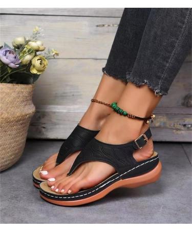 Lausiuoe Women's Orthopedic Sandals - Dressy Summer Flat with Arch Support, Wide Width, Casual Walking Orthotic Flip Flops | Size 8, Black - Buy Online on GoSupps.com
