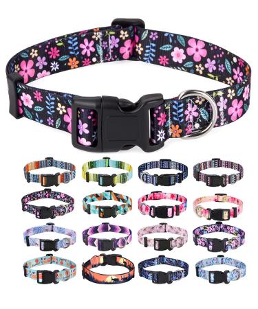 Mihqy dog collar adjustable soft & comfort dog collar Bohemian flowers geometric trunk design for small medium and large dogs (flowers XS) XS (neck circumference 20-30 cm width 1.5 cm) flowers