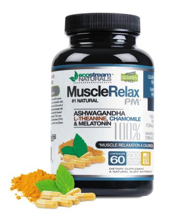 Natural Night-Time Support Muscle Relax PM - Over 2 300 Milligrams Strength - Ease Night Time Capsules Rest Support with Magnesium Ashwaganha Valerian Passion Flower 60 Count (Pack of 1)