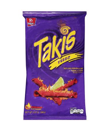 Takis Fuego Hot Chili Pepper & Lime Tortilla Chips, 9.9 Oz (Pack of 1)