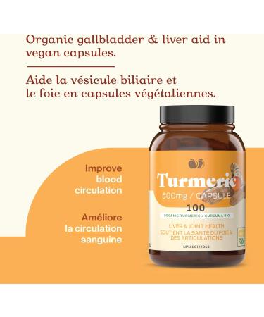 Organic Turmeric Capsules - 600mg Pure Curcumin Root Powder Supplement for Gallbladder & Liver Support - 100 Capsules - Buy Online on GoSupps.com