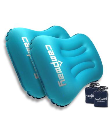 CAMPWAY Ultralight Inflatable Camping and Travel Pillows (2-Pack) - Compact, Compressible Air Pillow for Neck and Back Support - Pillow for Camping, Hiking and Backpacking Cool Blue 2