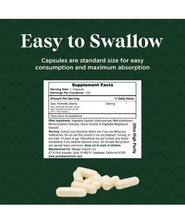 Probase Nutrition Saw Palmetto Support for Prostate and Urinary Health Herbal Health Supplement 500mg 100 Capsules 3+ Month Supply - Buy Online on GoSupps.com