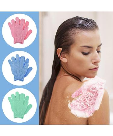 6Pcs Exfoliating Gloves - Bamboo Shower Gloves - Bath and Body Exfoliator Mitts - Scrubs Away Ingrown Hair and Dead Skin - for Shower Spa Massage and Dead Skin Cell Remover Loofah - Green Blue Pink Blue+Green+Pink - Buy Online on GoSupps.com