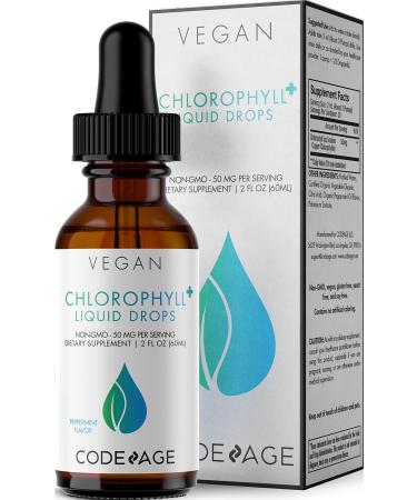 CodeAge Vegan Chlorophyll+ Liquid Drops Peppermint 50 mg 2 fl oz (60 ml)