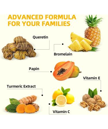 Bromelain Papain Enzyme Gummies Supplement: Bromelain 500MG with Querectin Gummies for Adults Kids Organic Bromelain Papaya Enzymes Chewable for Digestive Support Immunity Antioxidant Vegan 60CT - Buy Online on GoSupps.com
