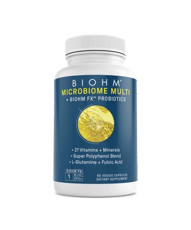BIOHM Microbiome Multi + Probiotics - 21 Vitamins & Minerals Green Tea Glutamine Antioxidants- 60ct/30 Servings for Men and Women - Non-GMO Gluten Free Vegetarian