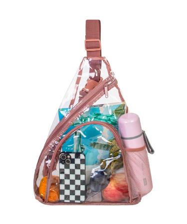 AGSDON Clear Sling Bag Stadium Approved Small PVC Crossbody Shoulder Backpack Casual Transparent Daypack - Pink