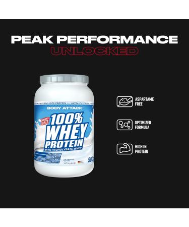 Body Attack 100% Whey Protein Bodybuilding Protein - Creamy Protein Powder with Hydrolysate and BCAA Mass Gain and Diets for Athletes and Athletes - Made in Germany - 900g Natural - Buy Online on GoSupps.com