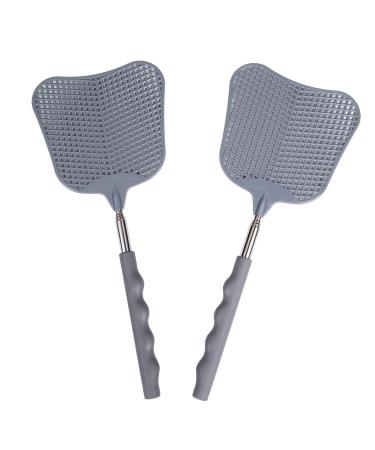 Telescopic Fly Swatters, Durable, Heavy Duty Handle and Paddle/Head with Stainless Steel Shaft for Indoor Or Outdoor Use (Grey)