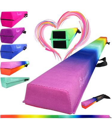 PreGymnastic Folding Balance Beam 8FT/9.5FT -Extra-Firm Suede Cover with Shinning Sticker and Carry Bag for Home/School/Club/Travel A Rainbow 8ft 8ft - Buy Online on GoSupps.com